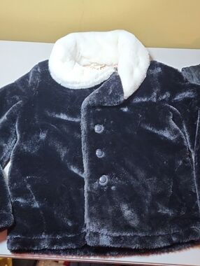 Matilda Jane Black Faux Fur Puffer Coat with White Collar